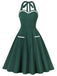 1950s Halter Pockets Backless Swing Dress