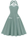 1950s Halter Pockets Backless Swing Dress