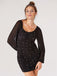 Black 1970s Mesh Off Shoulder Pearl Wrinkle Dress