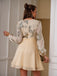 Champagne 1970s Gilded Long Sleeves Patchwork Dress