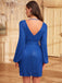 Blue 1960s Solid V-Neck Lace-Up Sequined Dress