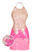 Pink 1970s Crew Halter Sequined Dress