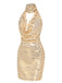 Beige 1970s Deep V-Neck Sequined Dress