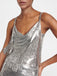 2PCS Silver 1980s Sequined Suspender Tassel Top & Skirt