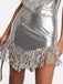 2PCS Silver 1980s Sequined Suspender Tassel Top & Skirt