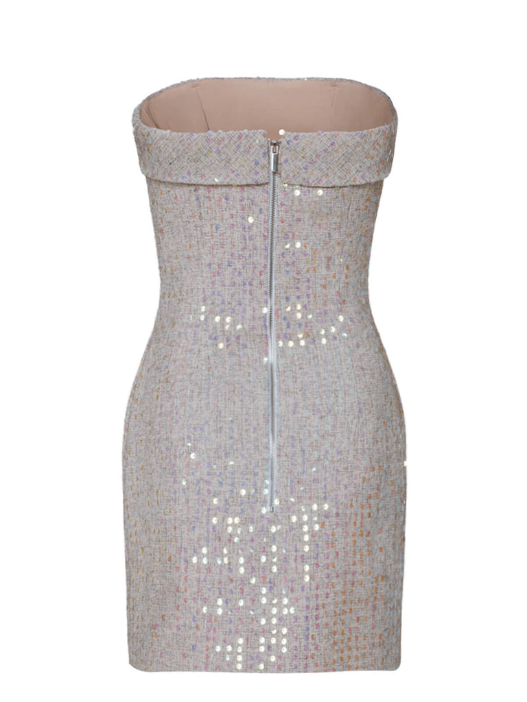 Silver 1970s Bandeau Sequin Pencil Dress