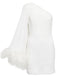 White 1930s One Shoulder Asymmetric Raw Edge Dress