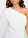 White 1930s One Shoulder Asymmetric Raw Edge Dress