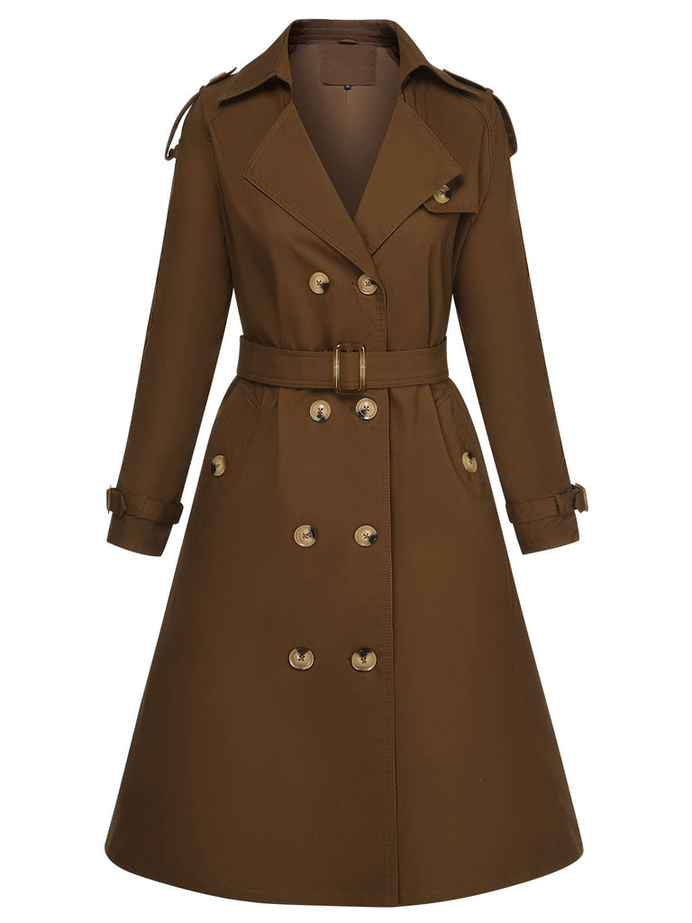 Coffee 1950s Buttoned Lapel Trench Coat