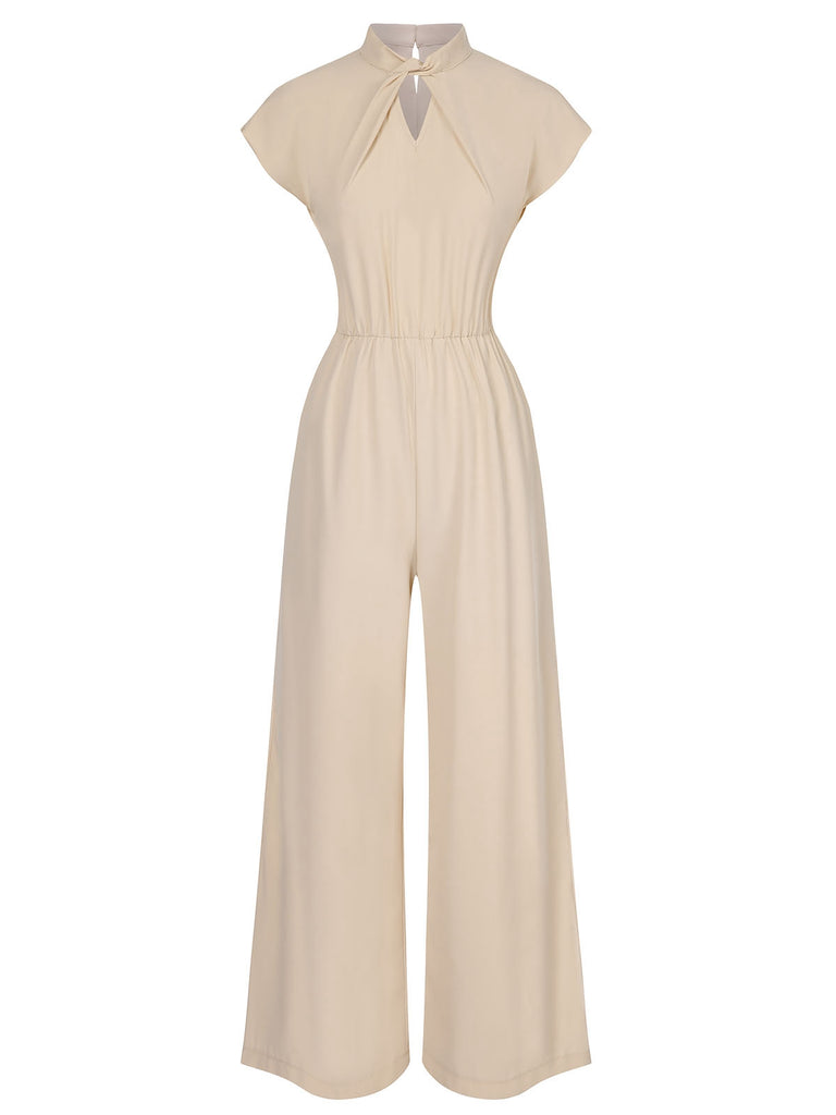 Apricot 1930s Solid Cutout Wide-Leg Jumpsuit