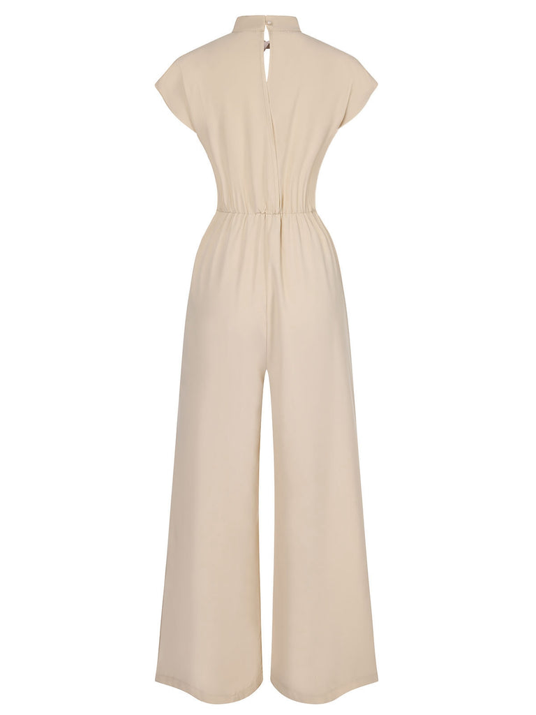 Apricot 1930s Solid Cutout Wide-Leg Jumpsuit