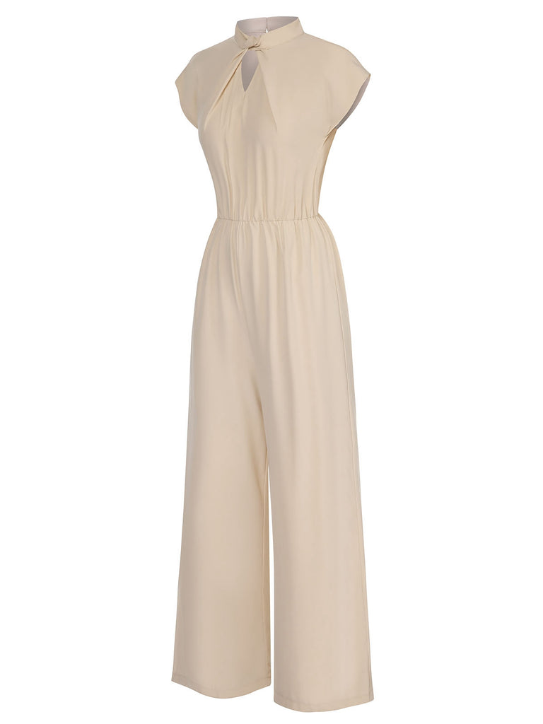 Apricot 1930s Solid Cutout Wide-Leg Jumpsuit