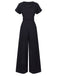 Black 1930s Solid V-Neck Jumpsuit