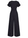 Black 1930s Solid V-Neck Jumpsuit