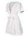 White 1950s Deep V-Neck Textured Belted Romper