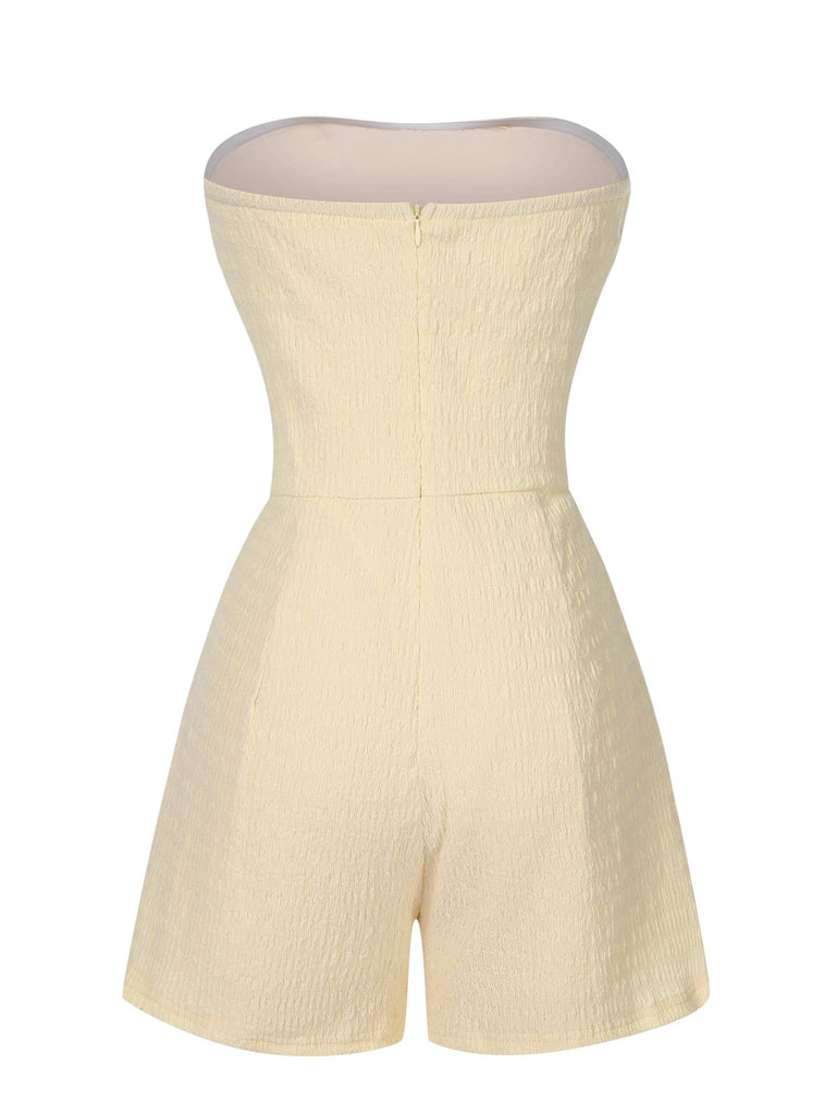 Beige 1950s Solid Pocket Bandeau Romper