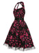 Red 1950s Floral Halter Lace Swing Dress