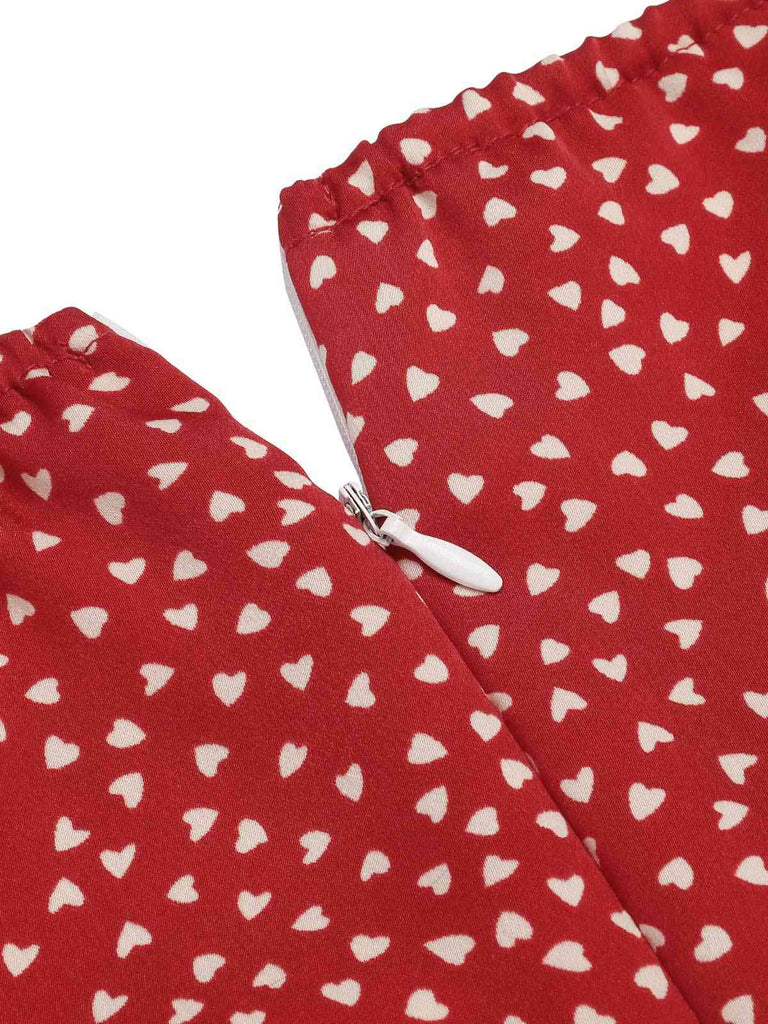 Red 1930s Heart Dots Off-Shoulder Jumpsuit