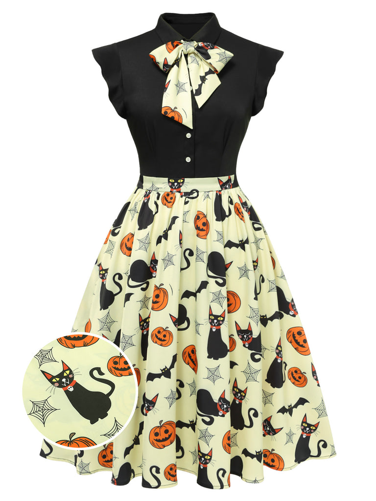 [Pre-Sale] Yellow 1950s Halloween Bow Lapel Dress