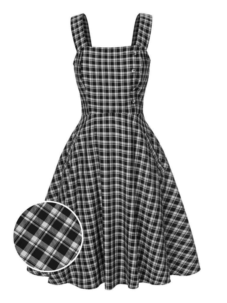 [Pre-Sale] Dark Gray 1950s Strap Plaids Sleeveless Dress