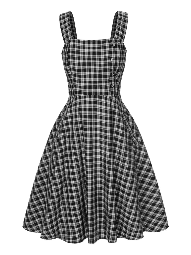 2PCS 1950s Lapel Rolled Sleeve Plaids Coat & Strap Dress