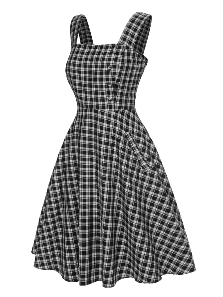 [Pre-Sale] Dark Gray 1950s Strap Plaids Sleeveless Dress