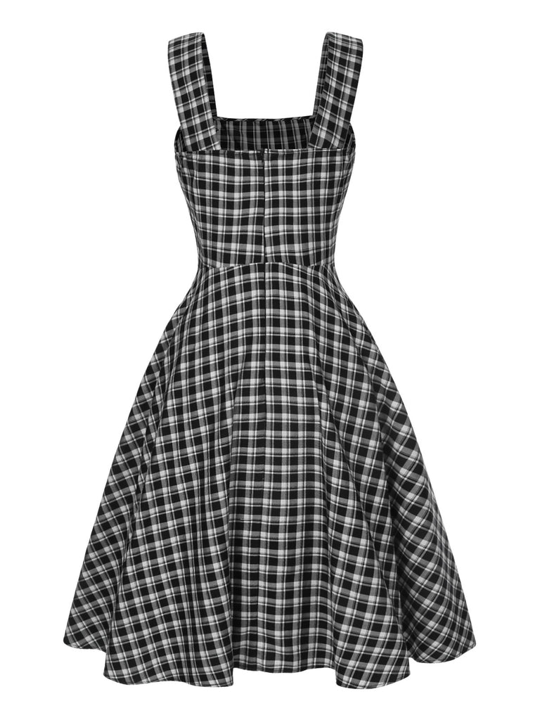 [Pre-Sale] Dark Gray 1950s Strap Plaids Sleeveless Dress