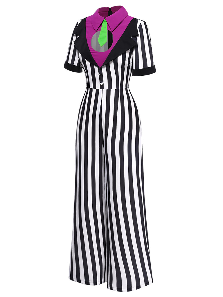 Black&White 1980s Striped Contrast Jumpsuit