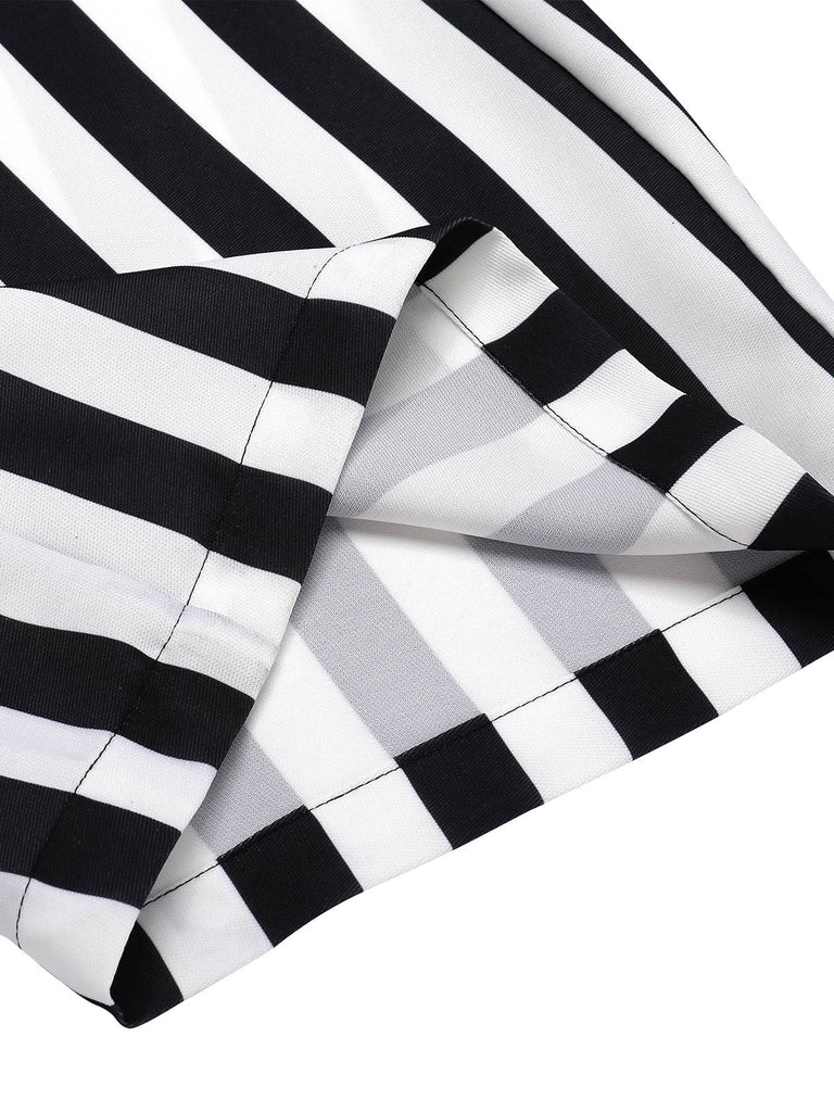 Black&White 1980s Striped Contrast Jumpsuit