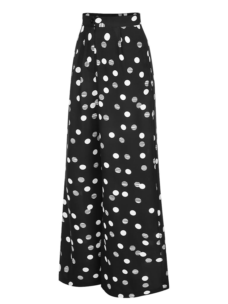 [Pre-Sale] Black 1950s Polka Dots Wide Leg Pants