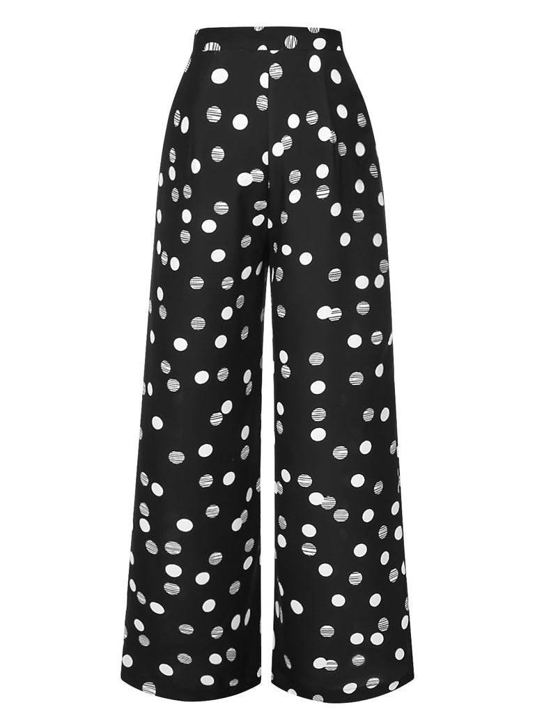 [Pre-Sale] 2PCS 1940s Black Polka Dots Lapel Shirt & Wide Leg Pants