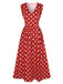 Red 1940s Floral V-Neck Sleeveless Dress