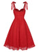 Red 1950s Shoulder Straps Lace Swing Dress