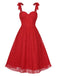 Red 1950s Shoulder Straps Lace Swing Dress