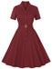 Wine Red 1950s Solid Lapel Belted Dress