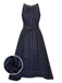 Blue 1940s Denim Tie Back Dress