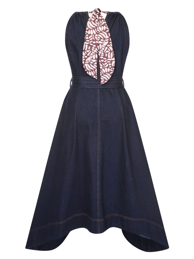 Blue 1940s Denim Tie Back Dress