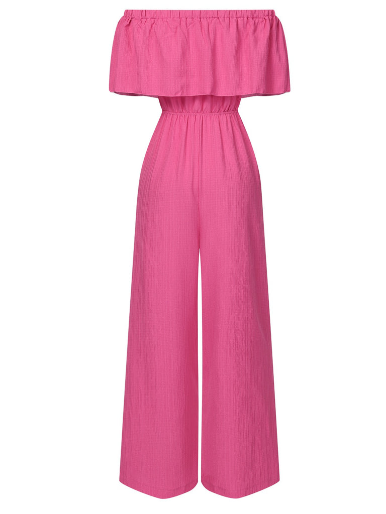 Pink 1960s Solid Off-Shoulder Wideleg Jumpsuit