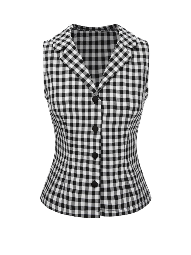 [Pre-Sale] Black 1940s Lapel Gingham Sleeveless Top