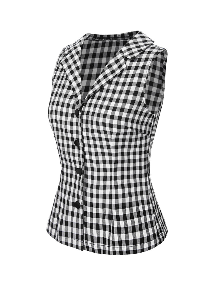 [Pre-Sale] Black 1940s Lapel Gingham Sleeveless Top