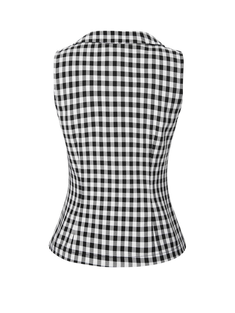 [Pre-Sale] Black 1940s Lapel Gingham Sleeveless Top