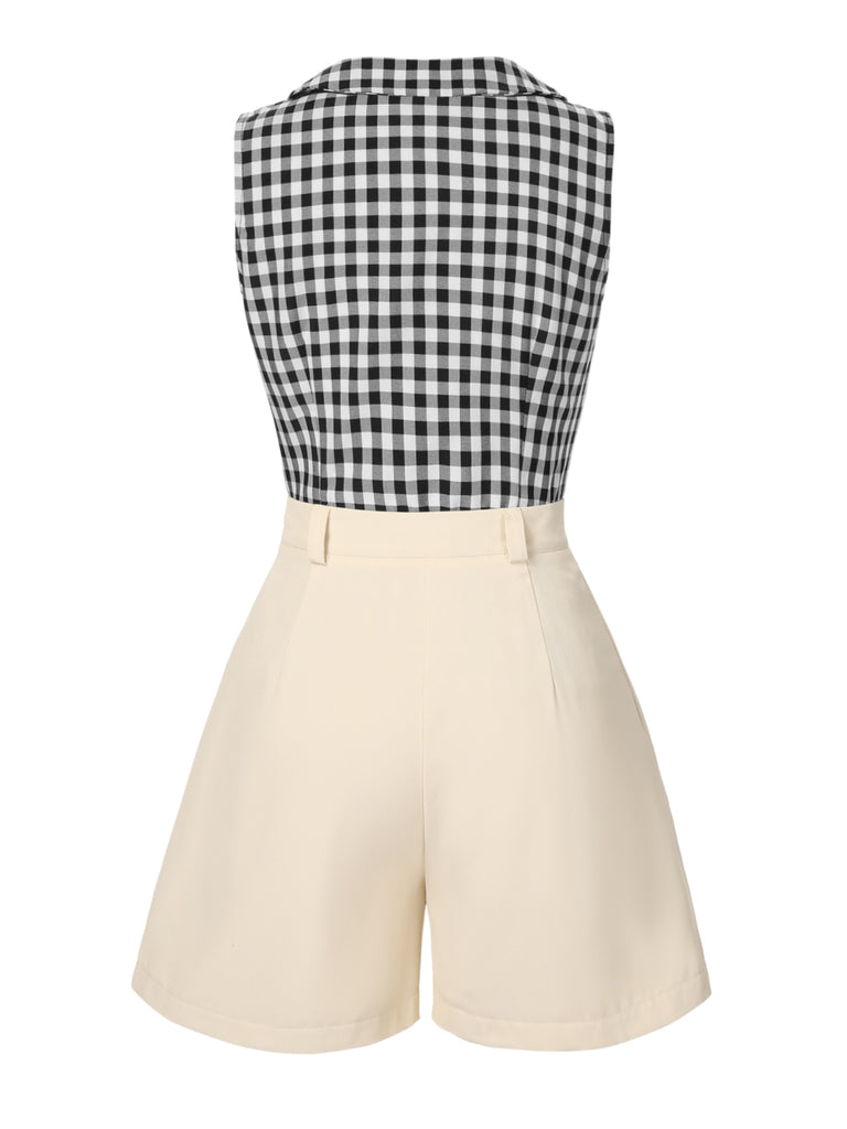 [Pre-Sale] 2PCS 1940s Lapel Gingham Top & Solid Shorts