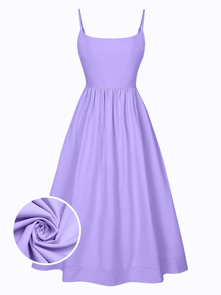 1940s U-Neck Spaghetti Strap Pleated Dress