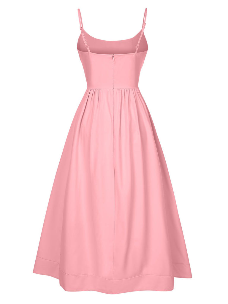 1940s U-Neck Spaghetti Strap Pleated Dress