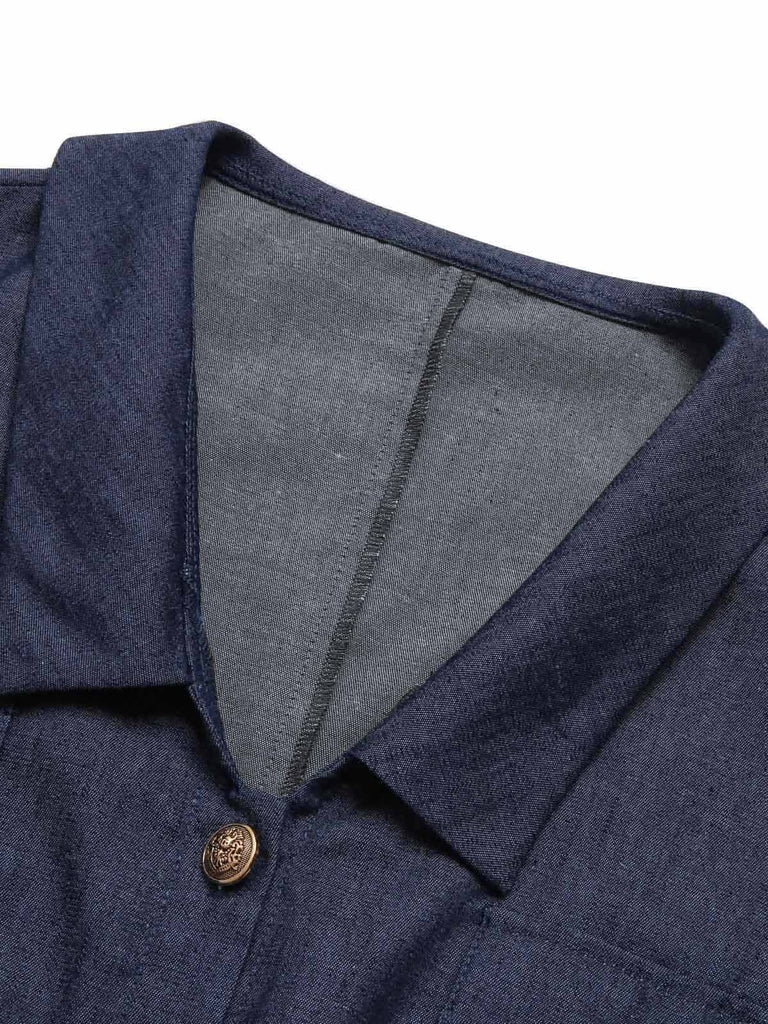 [Pre-Sale] Blue 1940s Solid Button Lapel Blouse