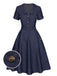 [Pre-Sale] 2PCS Blue 1940s Solid Lapel Blouse & Belt Skirt