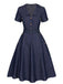 [Pre-Sale] 2PCS Blue 1940s Solid Lapel Blouse & Belt Skirt