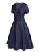 [Pre-Sale] 2PCS Blue 1940s Solid Lapel Blouse & Belt Skirt