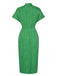 Green 1960s V-Neck Ripple Solid Dress