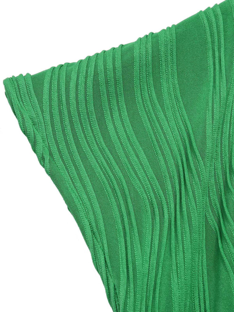 Green 1960s V-Neck Ripple Solid Dress